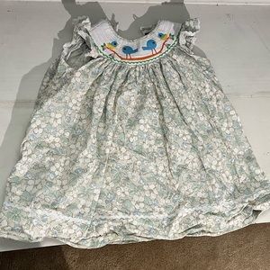 2T Smocked Blue Bird Dress Lil Cactus Floral Ric Rac Flutter Ruffle Sleeve